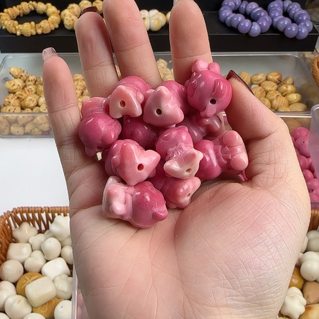 手串菩提根/象牙果微瑕牙果粉色小熊10颗