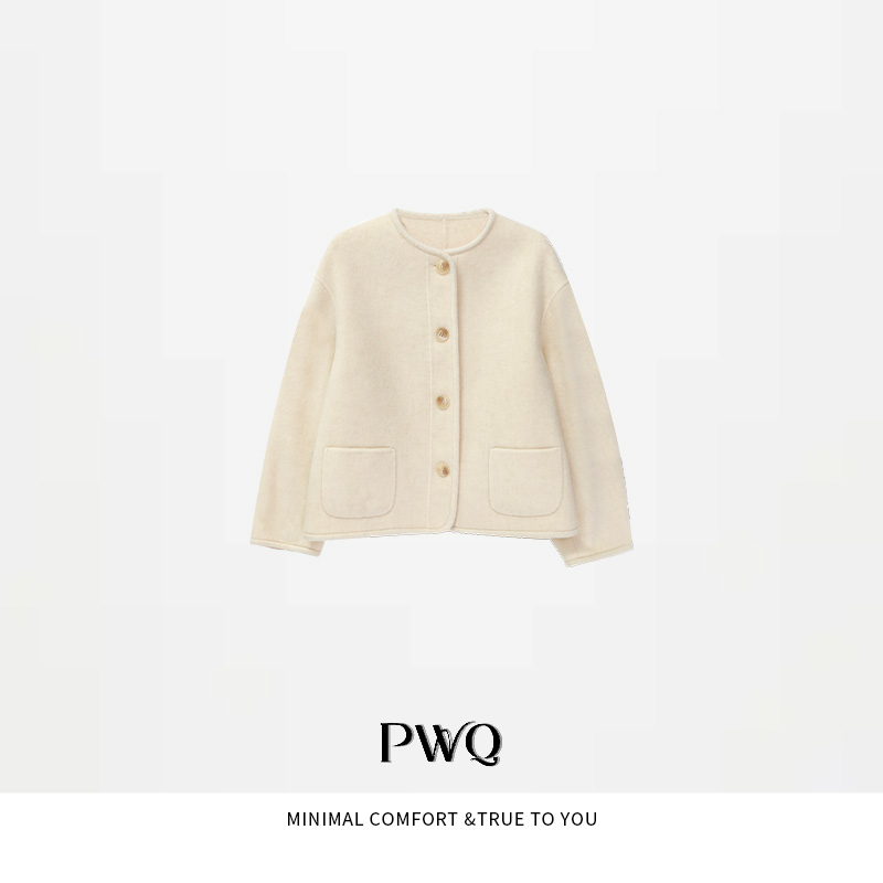 【简奢美学】大衣圆领长袖单排扣100羊毛外套WLGJ-259126-QD