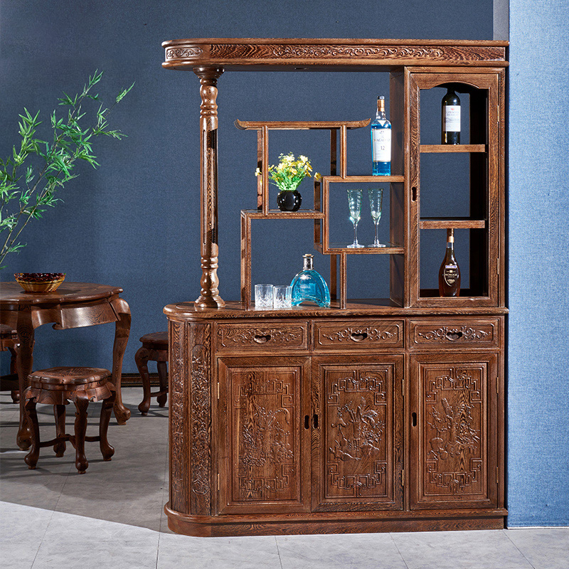 明式隔厅柜鸡翅木酒吧柜中式隔厅柜客厅玄关柜雕花置物柜红木家具