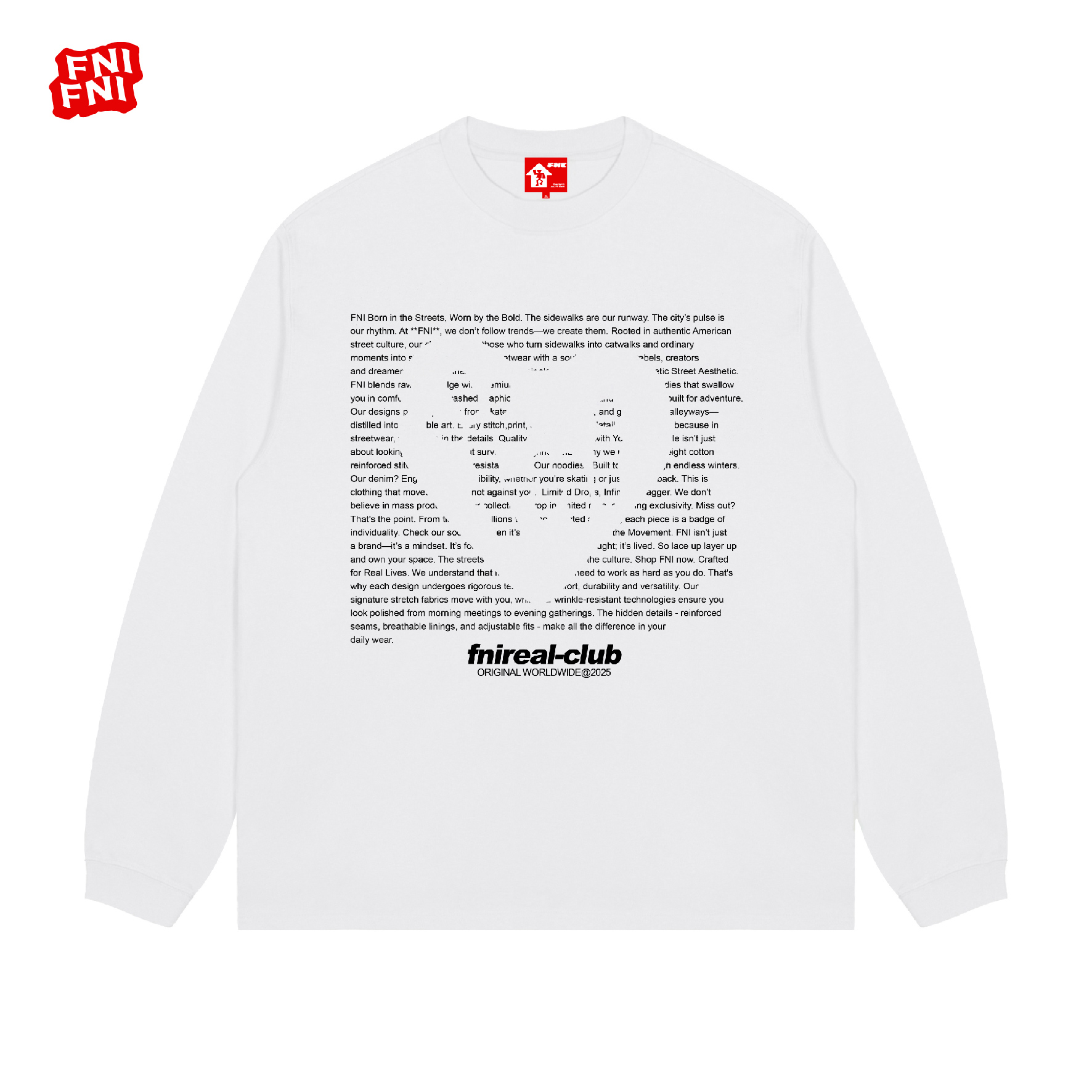 FNI红标（爱心海报）纯棉T恤男女同款美式圆领长袖上衣秋冬新款直喷