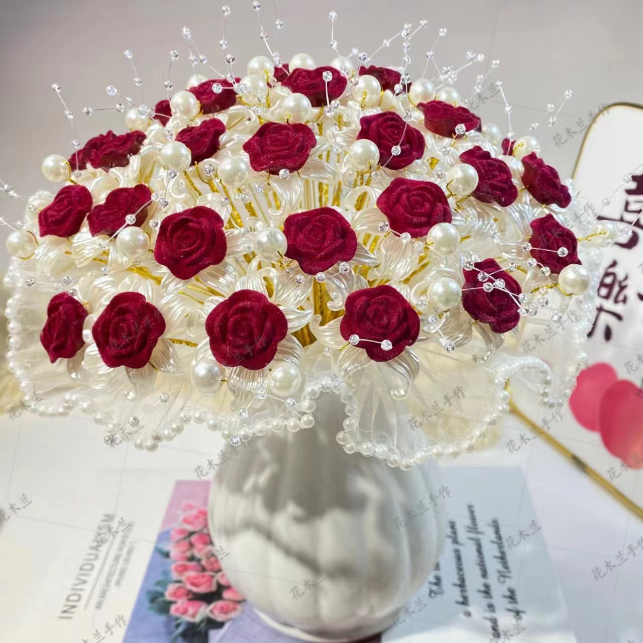 福利  大植绒玫瑰花 三生三世手工花diy材料包