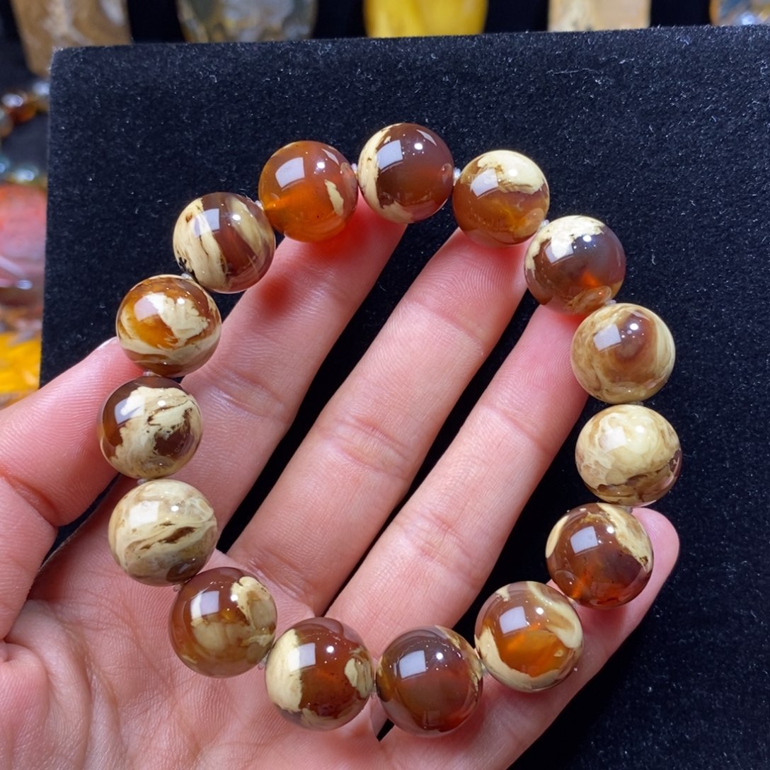 琥珀颈饰未镶嵌14mm白根蜡妖花溶洞手串