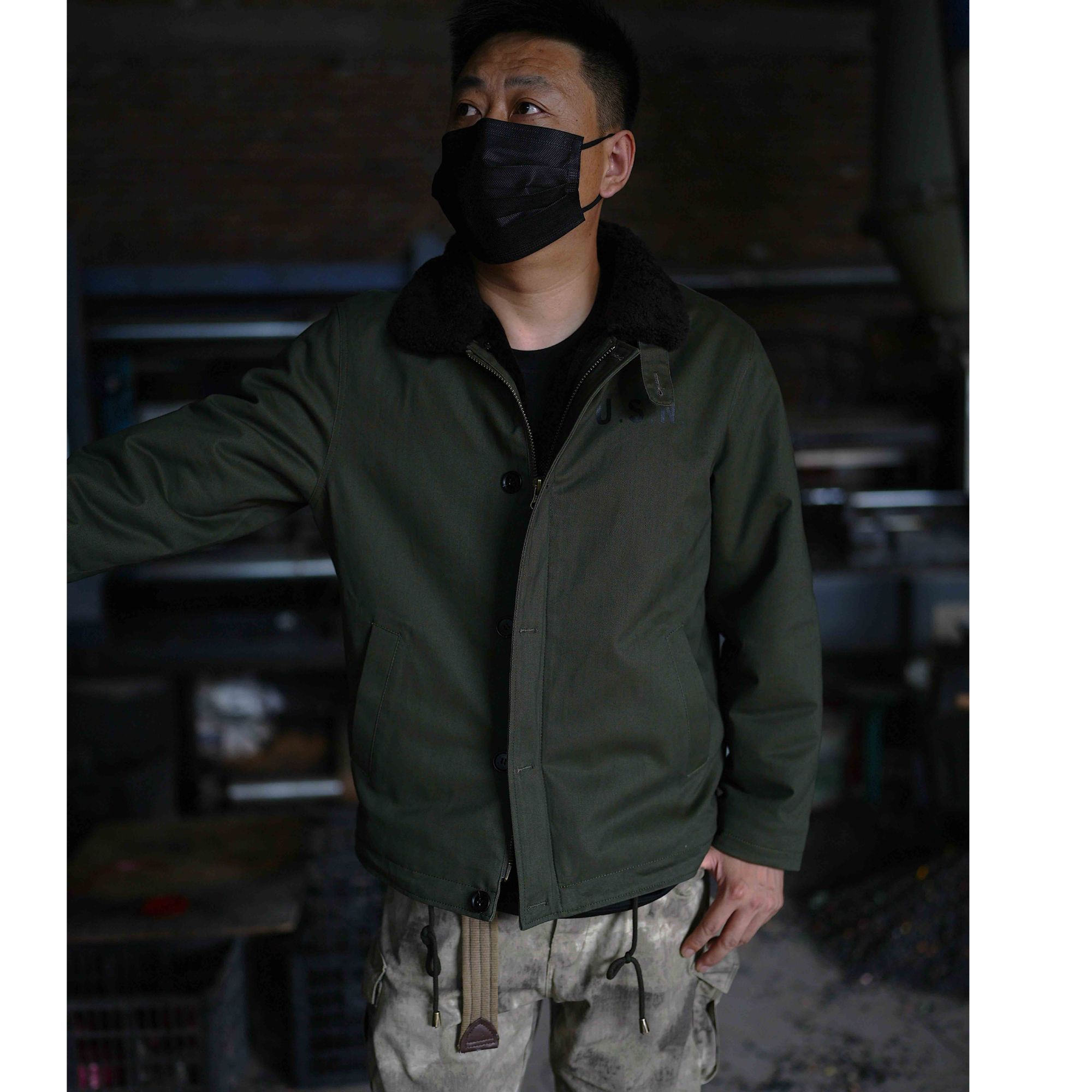 6381-美式军旅工装【皮毛一体】男冬季飞行员休闲夹克翻领皮草