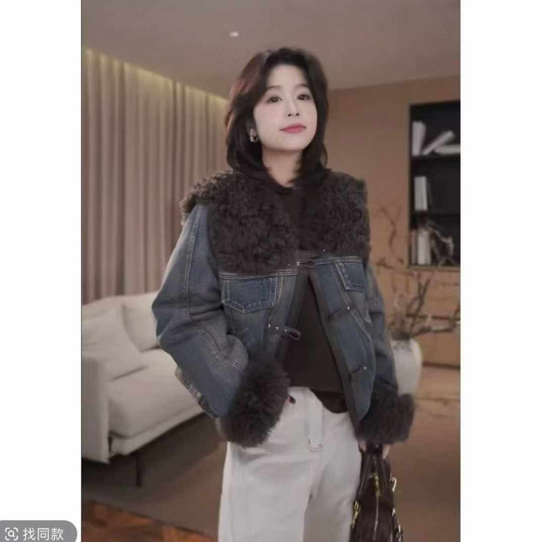 洛克甜妮休闲百搭牛仔外套复古加厚冬季女款723依