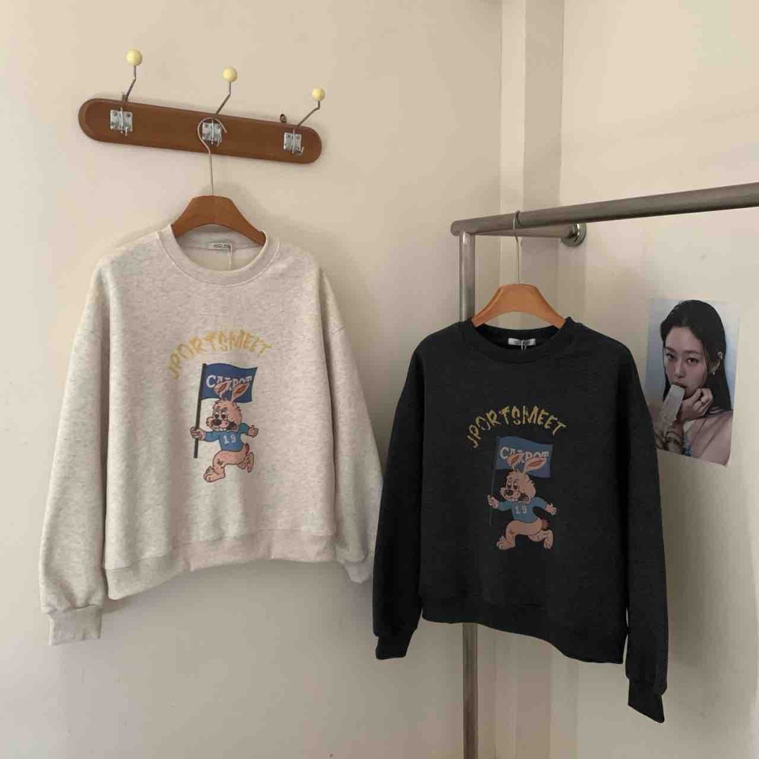 韩系卡通印花加绒加厚圆领宽松百搭休闲卫衣女冬