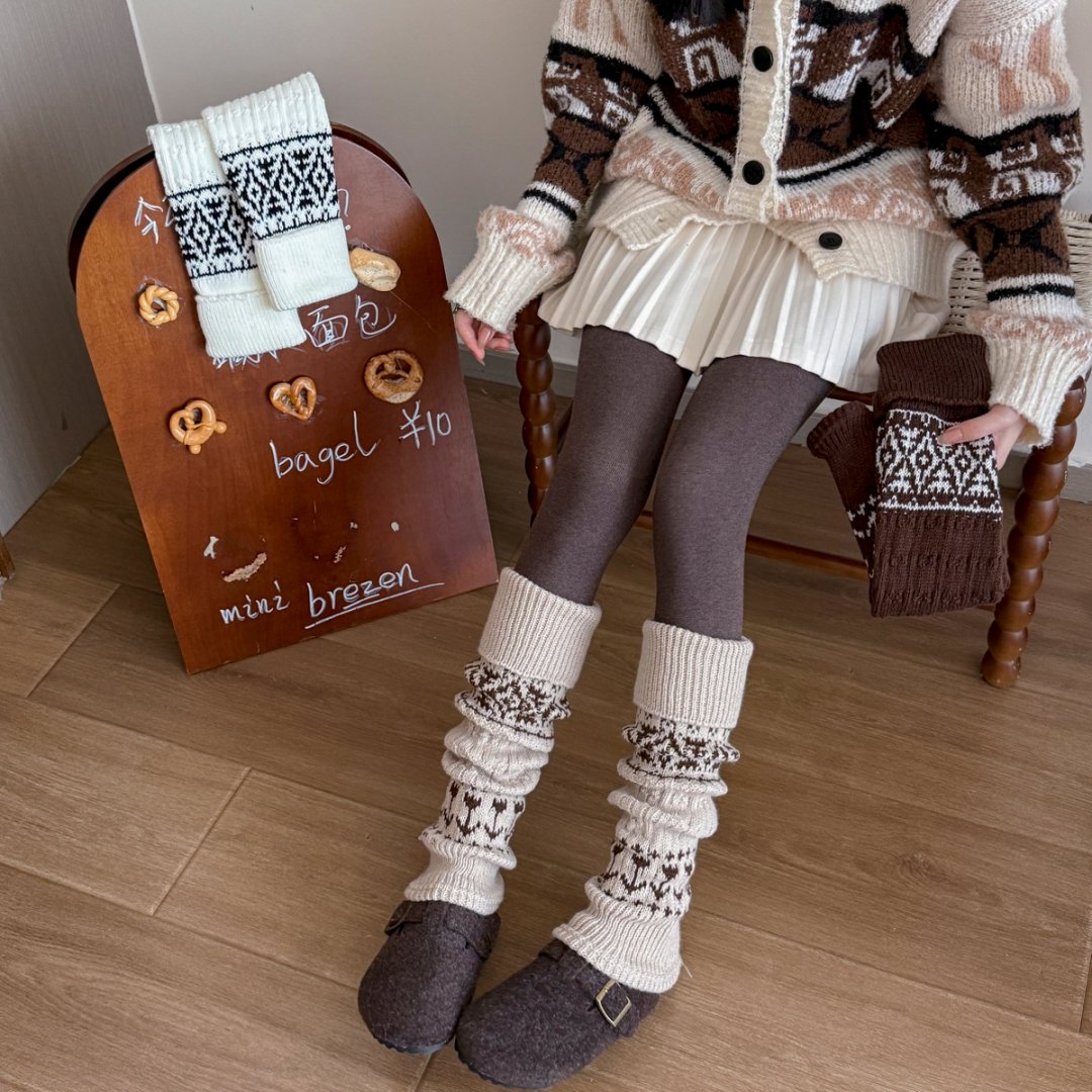 衣人花/费尔岛袜套堆堆袜女秋冬配雪地靴鲨鱼裤加厚保暖腿套