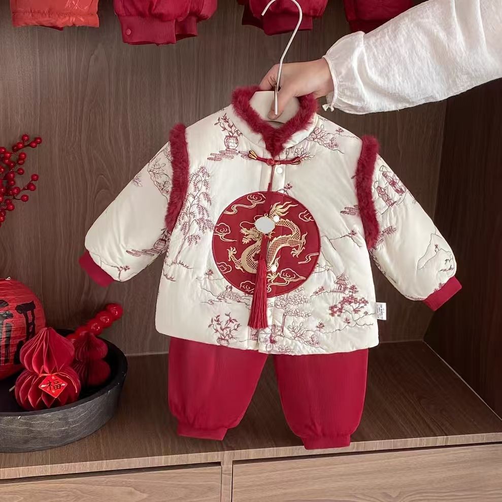 【加绒加厚】男童套装儿童加绒加厚新年装宝宝国风周岁洋气拜年服