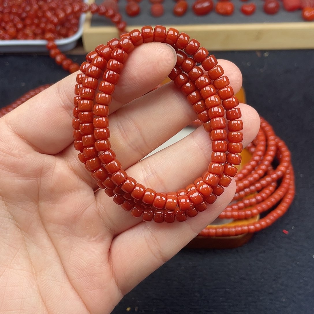 未镶嵌3号瓦西柿子红卡6直切108南红玛瑙