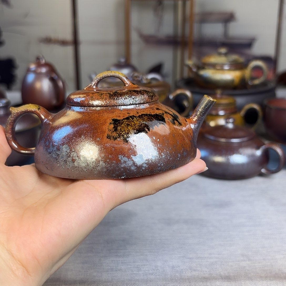 茶壶紫砂柴烧紫砂壶天青半月