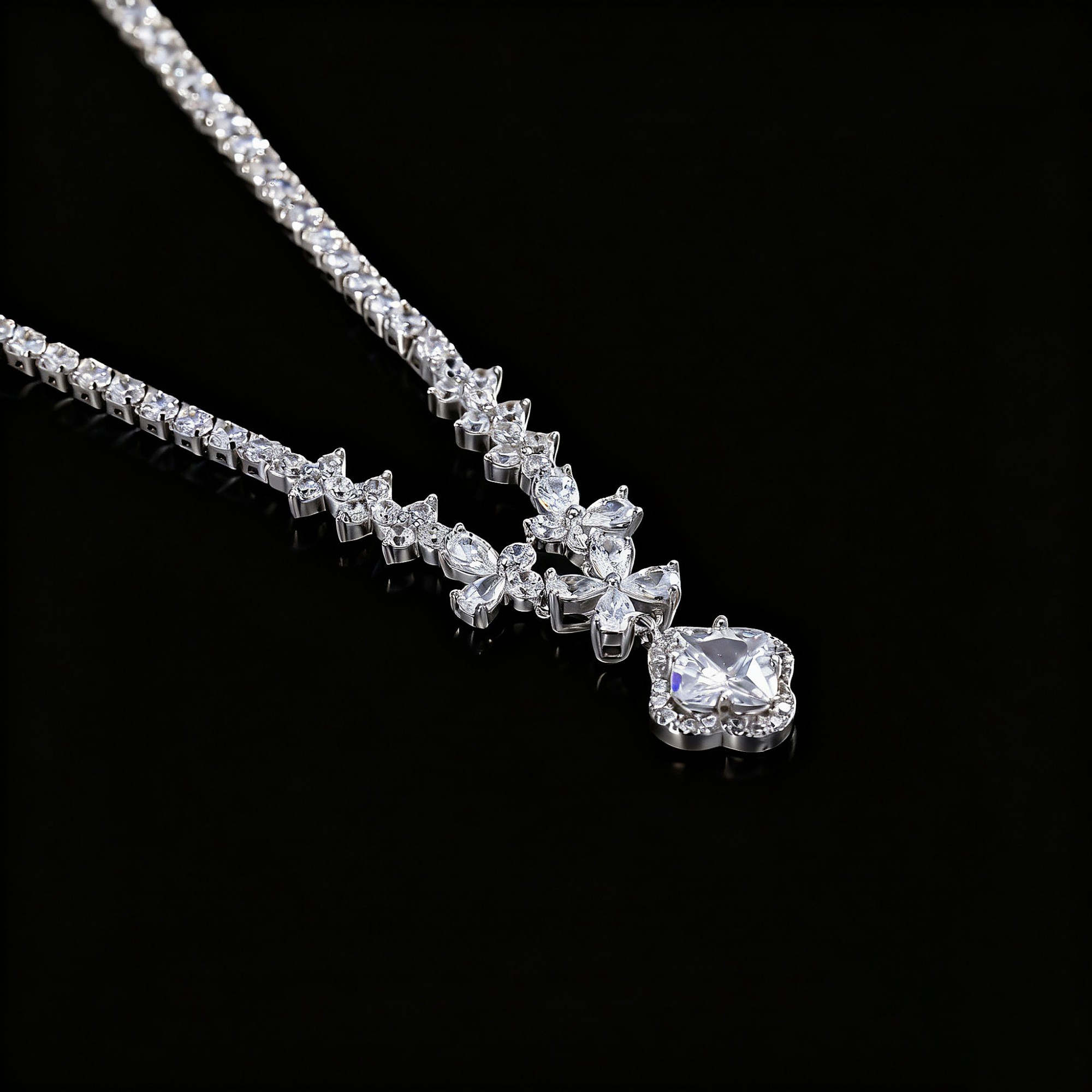 坠链均925银 —木木（M427）纯银满镶幸运草项链45厘米