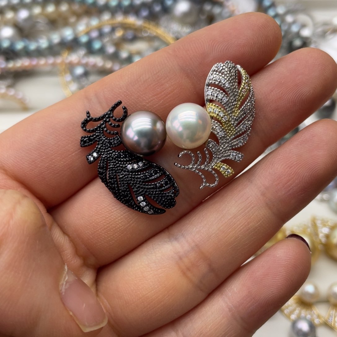 银S925镶嵌海水珍珠耳饰