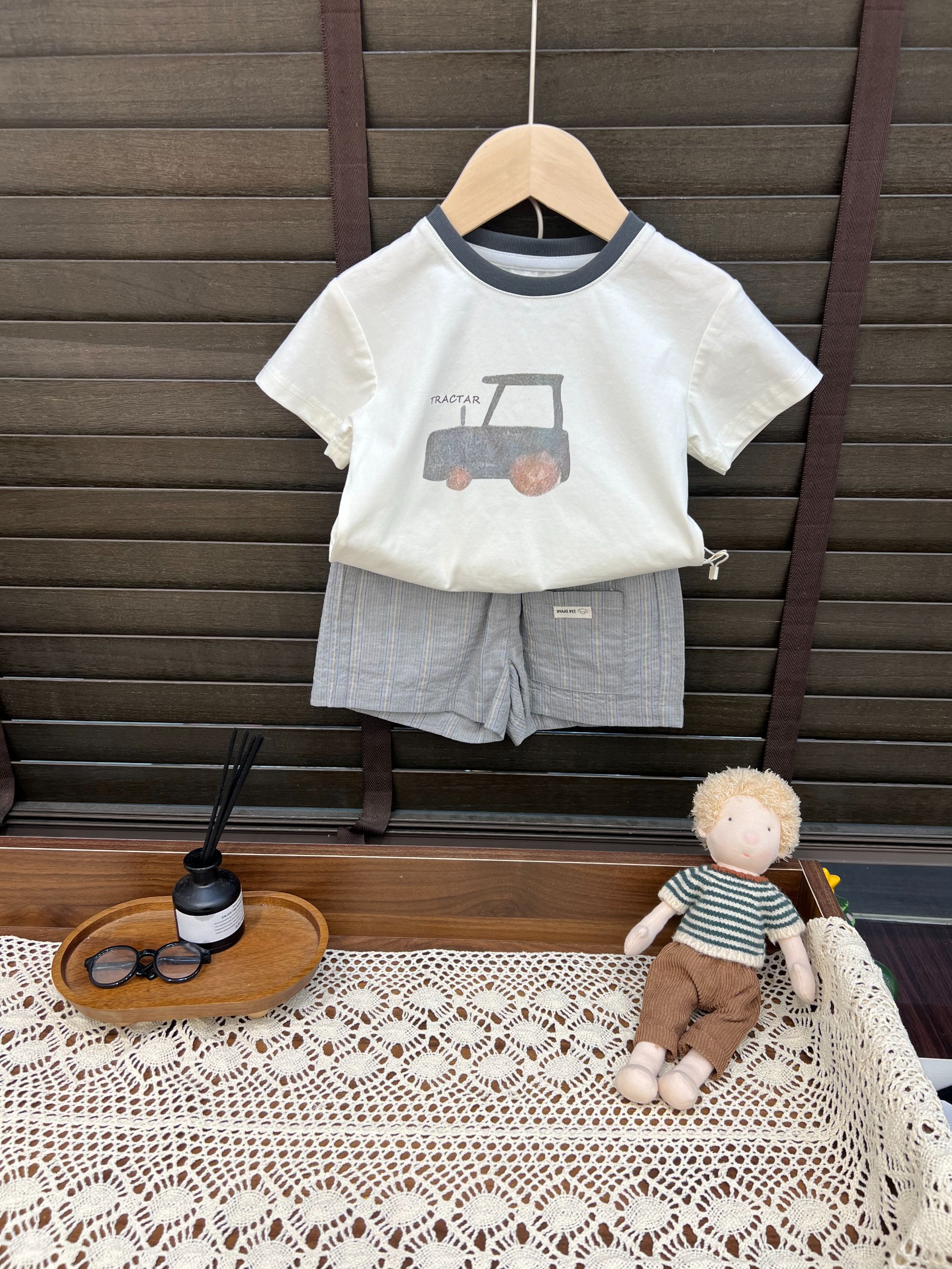 【巴朵猫】BDM夏款韩版男童短袖小车车套装8A120