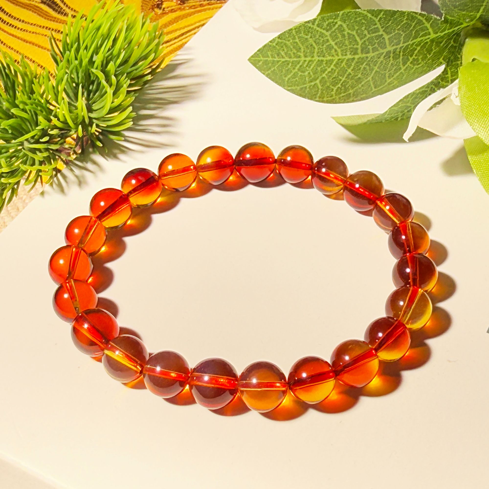 8MM红蓝绿膜变色龙百搭红色系琥珀有机宝石蓝珀单圈红蓝珀手串