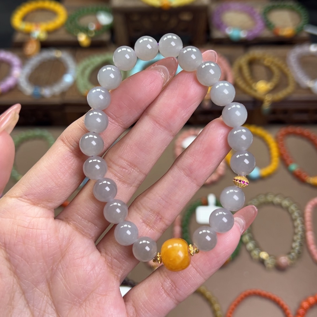 和田玉手链银S925镶嵌A****L烟紫