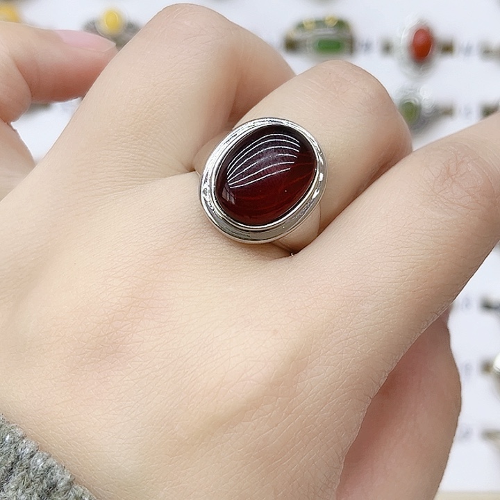 血珀戒指银S925镶嵌天然