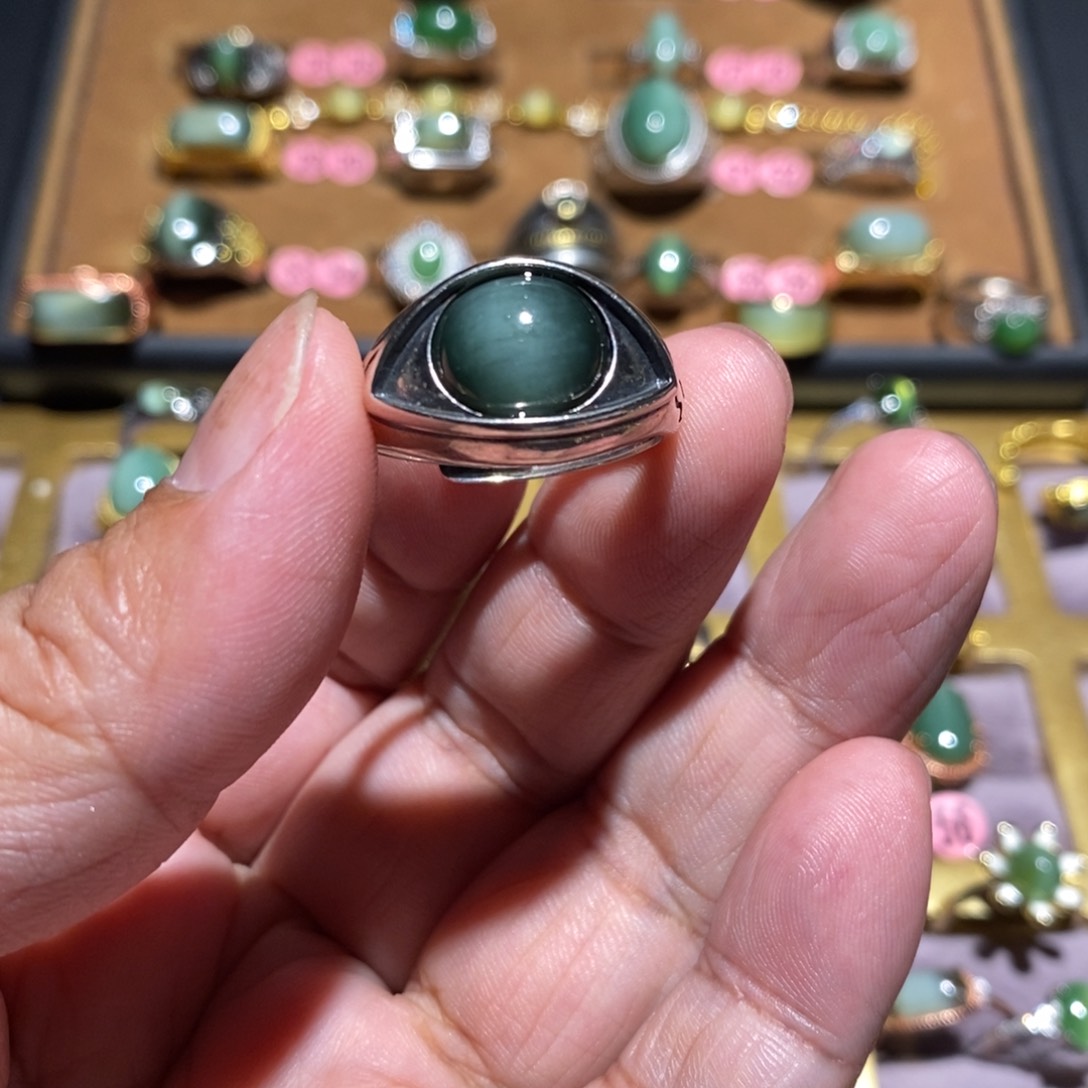 和田玉（碧玉）戒指银S925镶嵌宋*