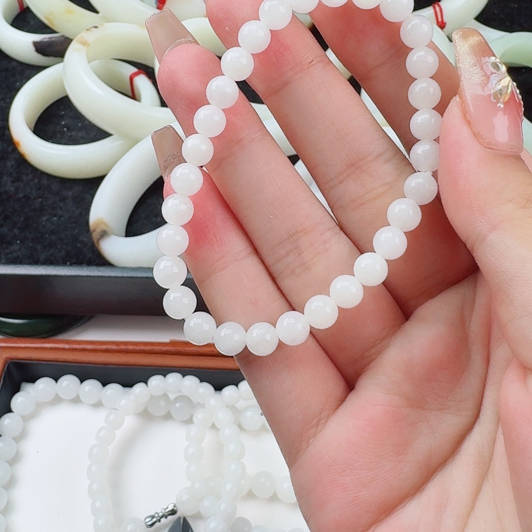 和田玉白玉手串卡6未镶嵌