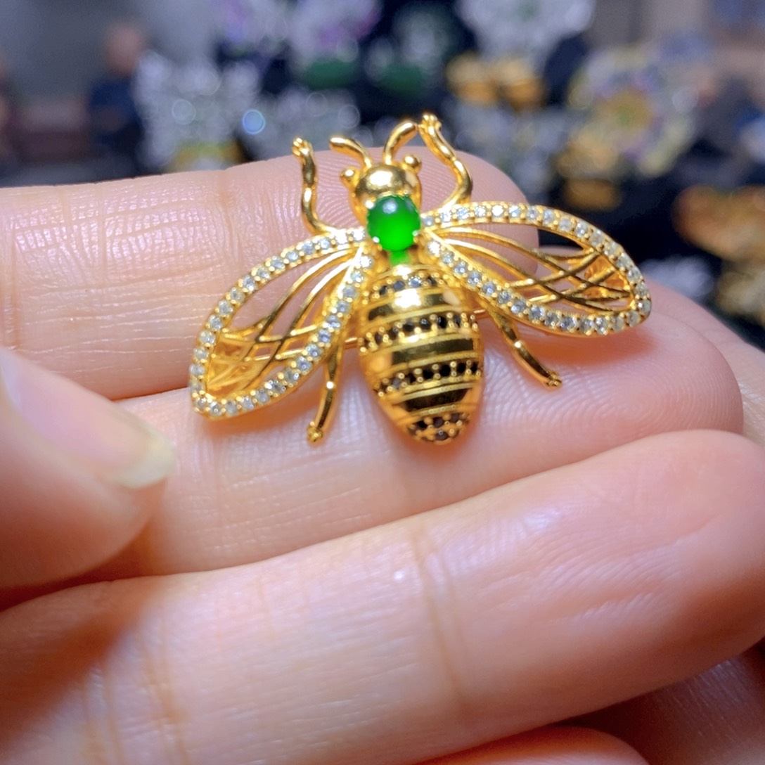 翡翠耳钉银S925镶嵌天然翡翠