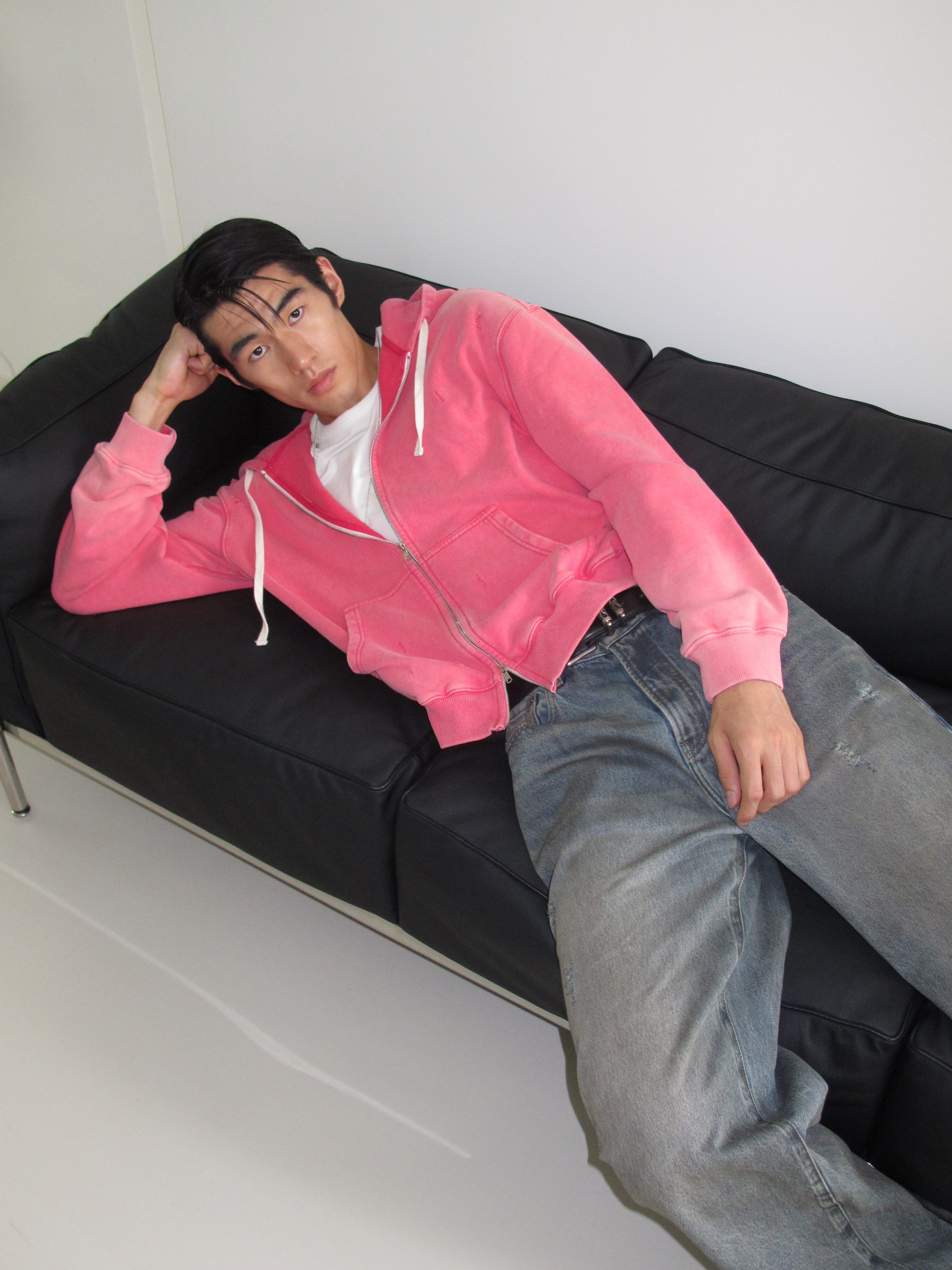 weave【现货】深度沦陷 粉色洗水破坏卫衣秋复古拉链连帽秋冬百搭