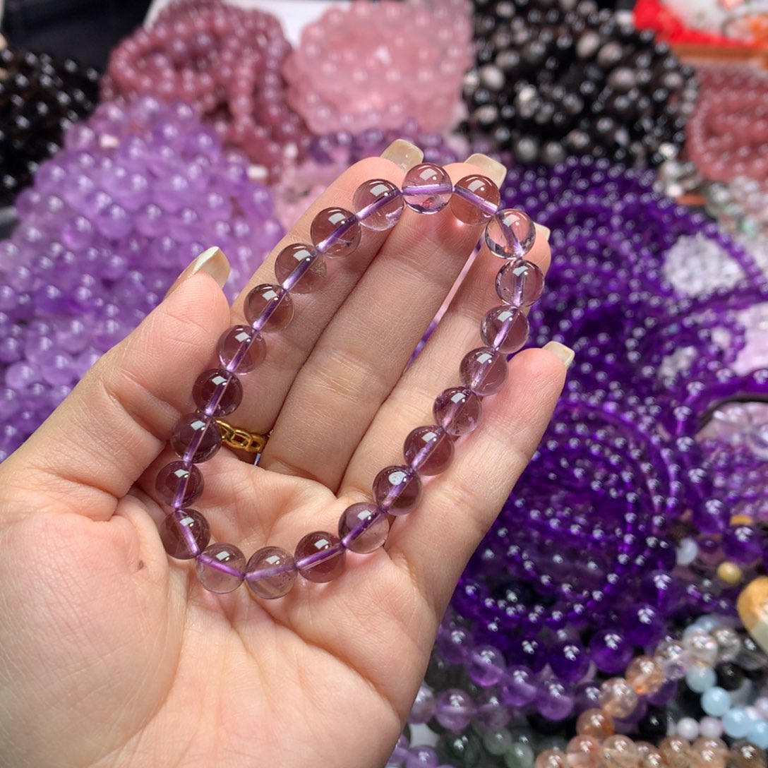 水晶手链未镶嵌巴西水晶紫黄共生卡8.5