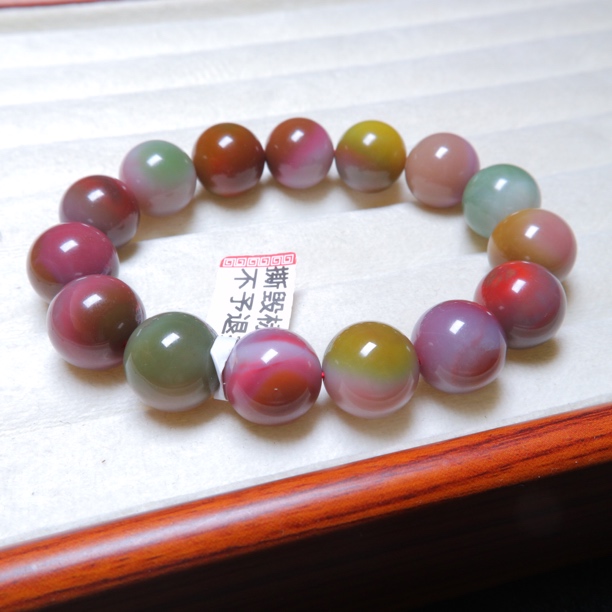 天然盐源玛瑙双色幻彩圆珠单圈手串男女情侣时尚