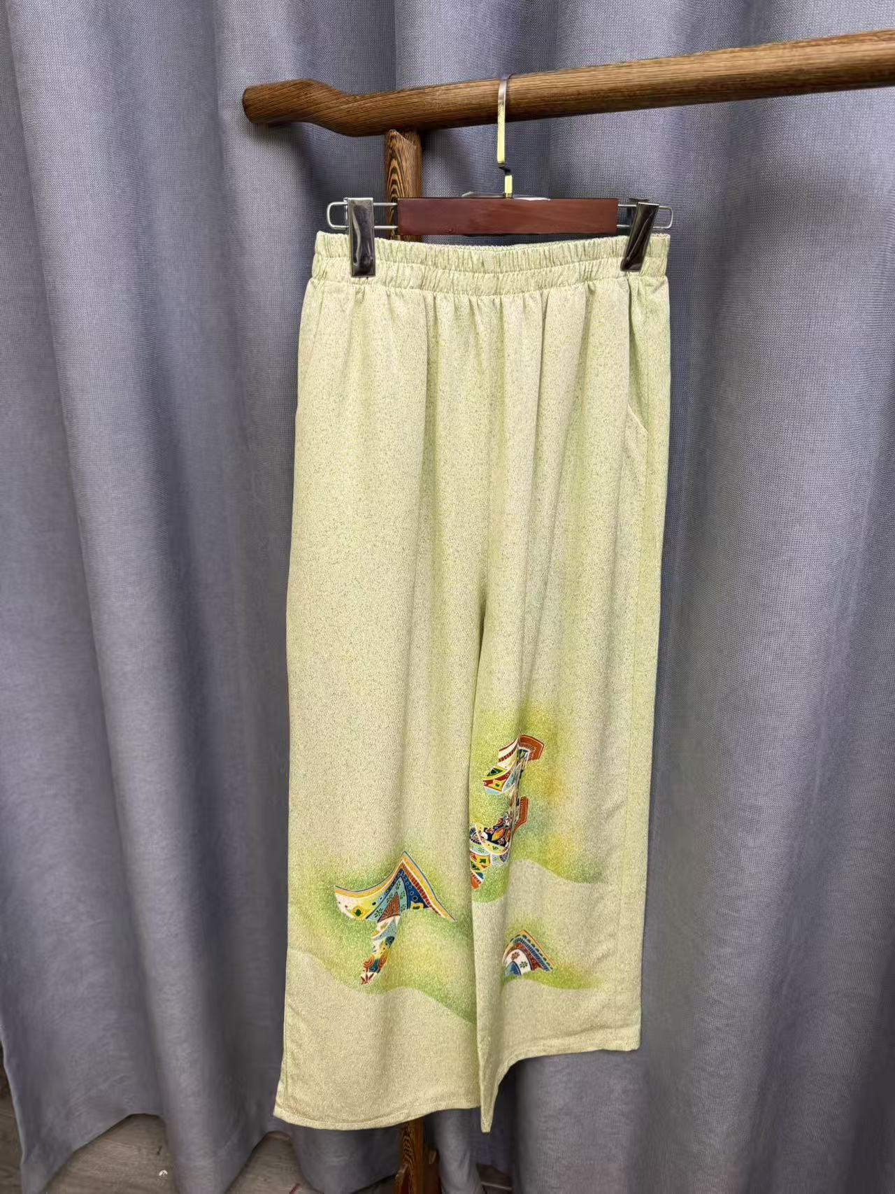 秋季新款简约百搭宽松桑蚕丝直筒长裤女Y825