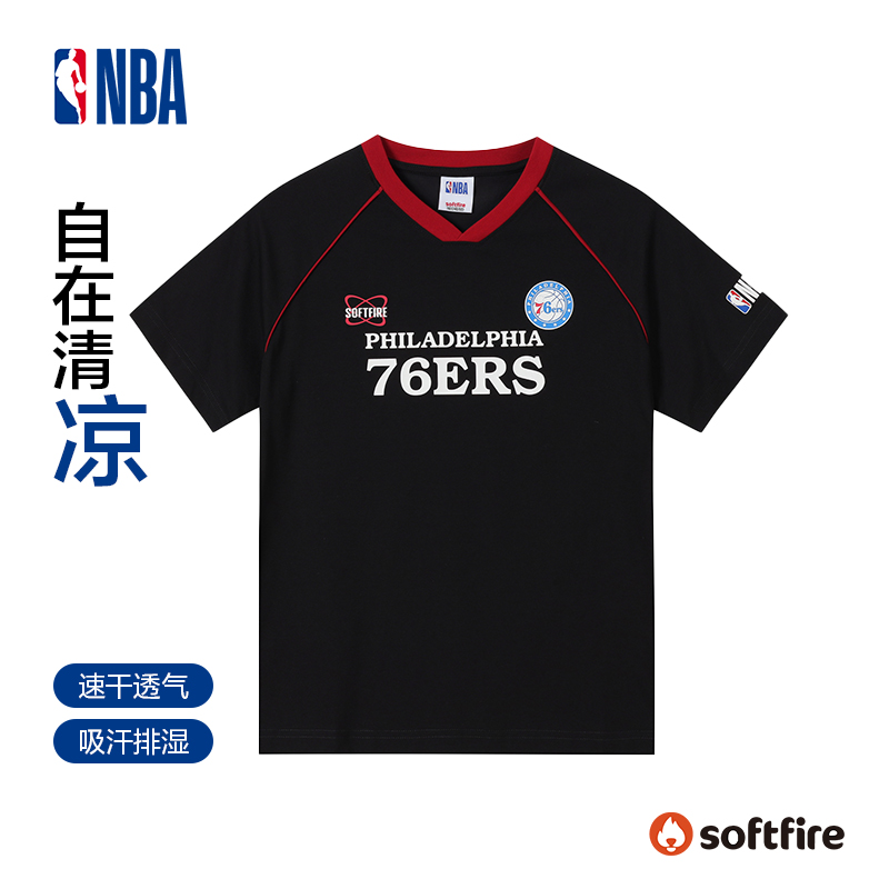 NBA联名 SOFTFIRE圆领短男童t恤休闲夏季青少年上衣短T恤儿童