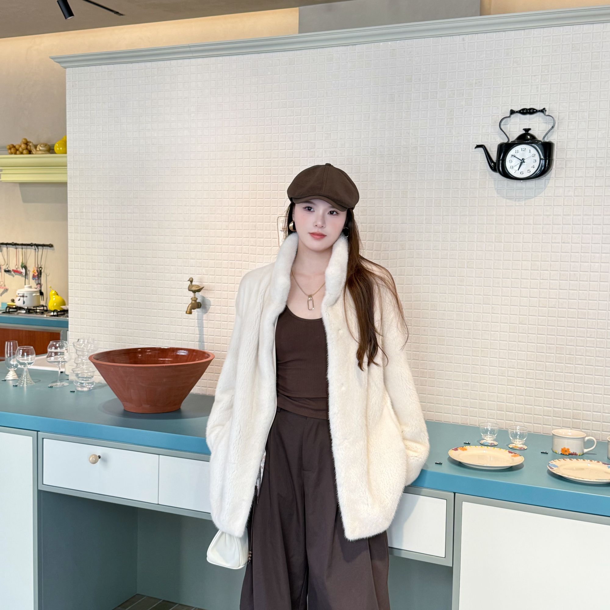 BASSIRIANA【风剪云】进口水貂立领貂毛长款水貂灯笼袖外套6006喵