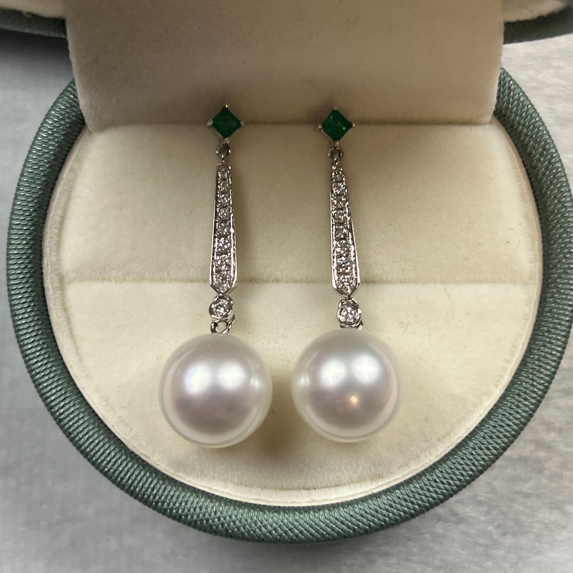 海水珍珠澳白珍珠耳坠18k金镶钻11-12mm正圆极强光时尚气质优雅