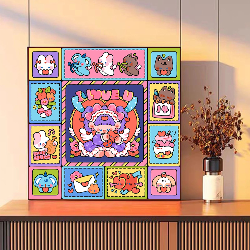 【情人节】豆豆新款DIY数字油画可爱解压填色丙烯手工装饰画