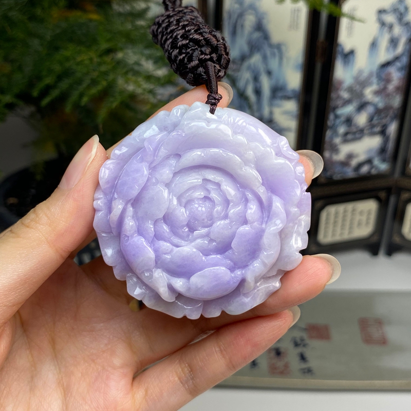 老种紫罗兰花开富贵挂件 天然翡翠A货
