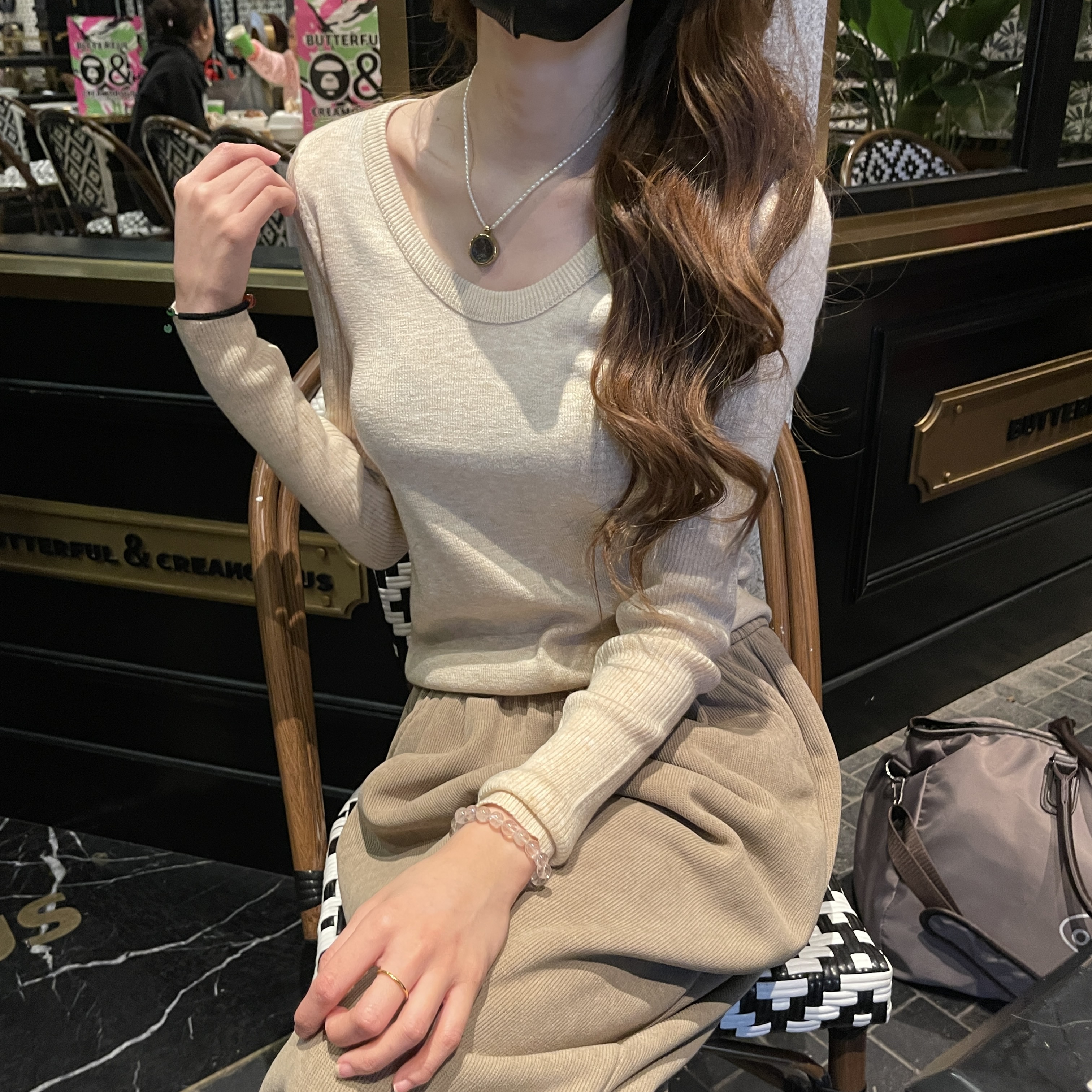 Liixu毛衣圆领显瘦气质长袖洋气时尚修身套头针织衫M1399