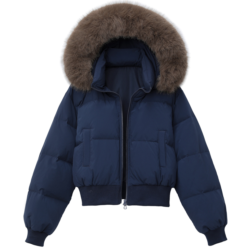 2025冬季新肯豆90白鸭绒羽绒服女超短款大毛领小个子收腰加厚外套