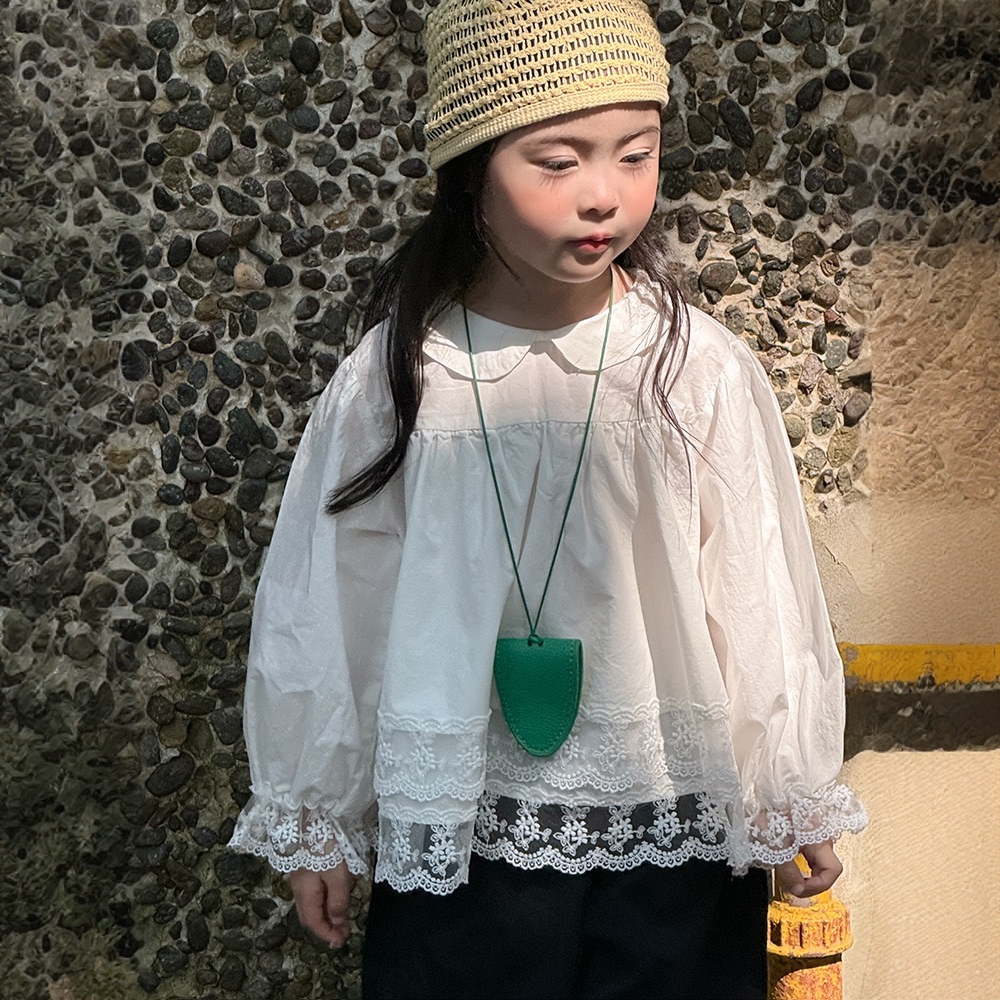 女童蕾丝拼接衬衫2025秋季新款韩版可爱娃娃衫儿童长袖蕾丝衬衫