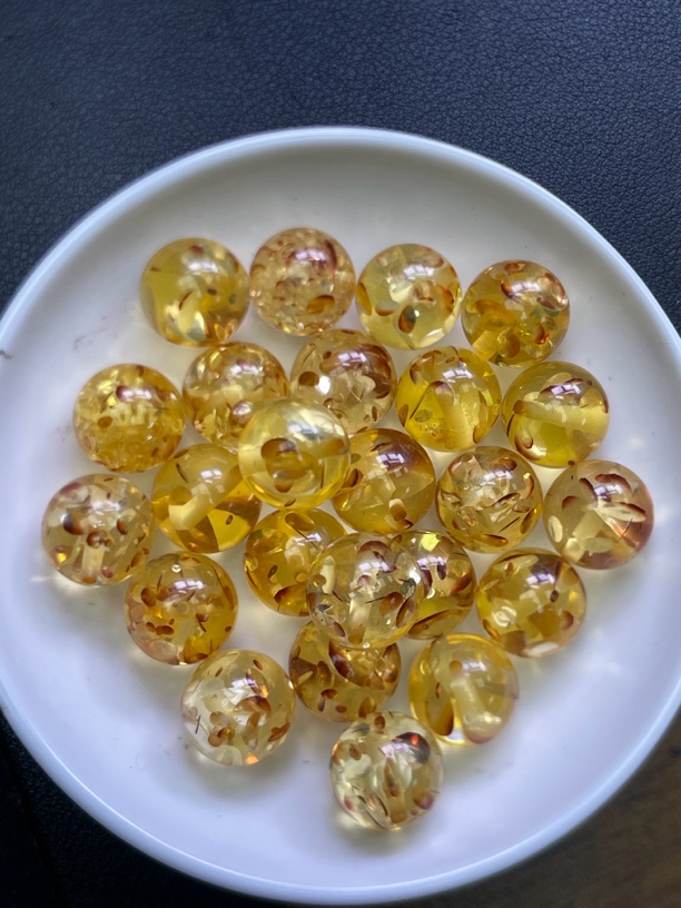 天然珠宝玉石 锦鲤花珀散珠Y2238   16MM 1颗（赠弹力绳）