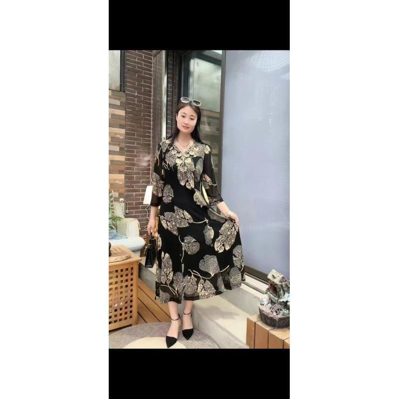 11270-夏季女士连衣裙妈妈气质中长款收腰显瘦女装遮肉【G仓】