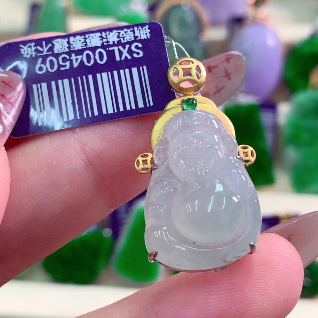 翡翠18K金镶嵌吊坠(不含链)