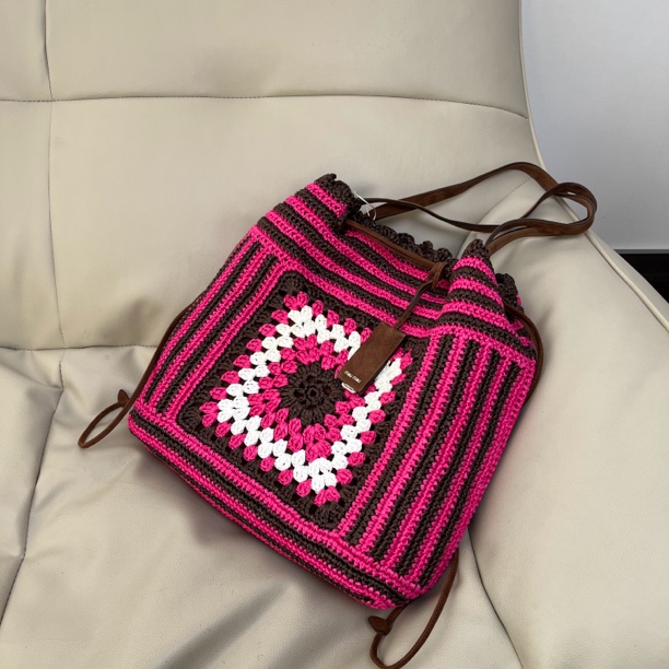 95新 MIU MIU/缪缪 拼色编织托特单肩包