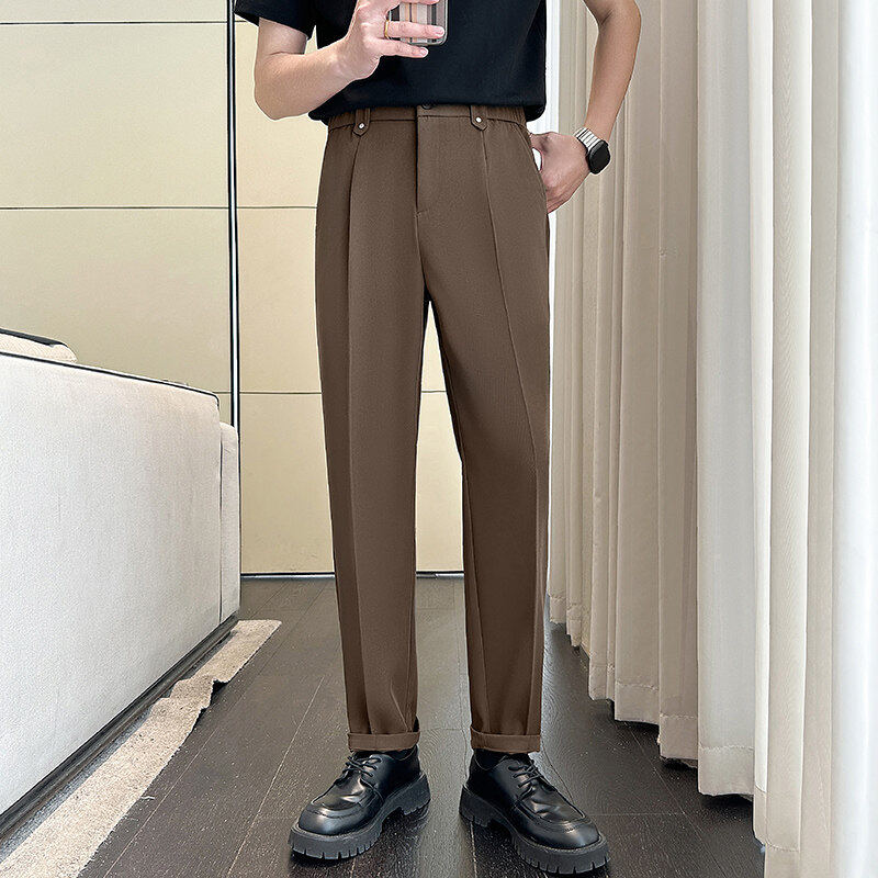 （森弟）2025春季新款男士时尚百搭帅气中腰休闲韩版垂感直筒裤X47