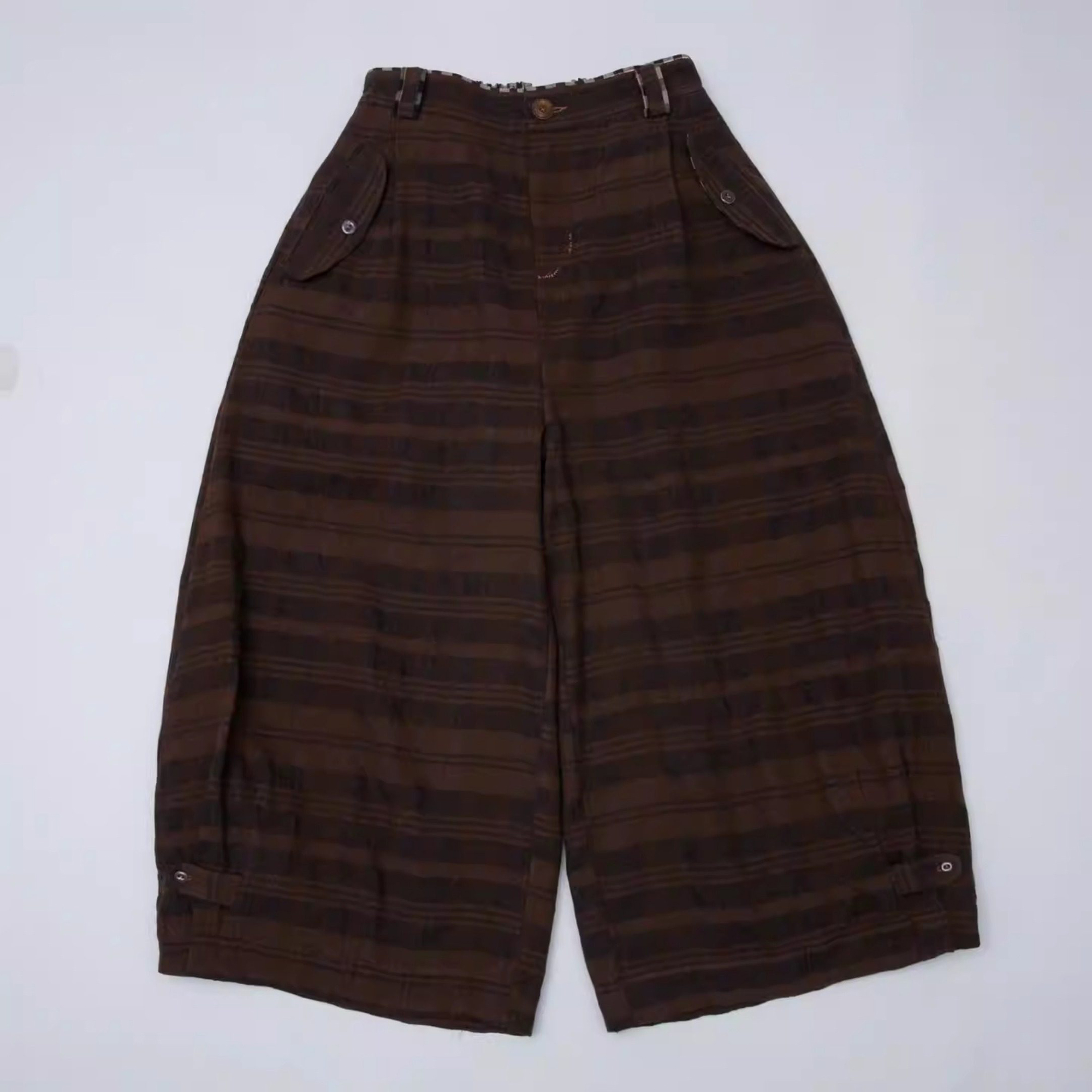 K0754-1 羊毛棉混纺复古棕咖格双层休闲裤子 垒土