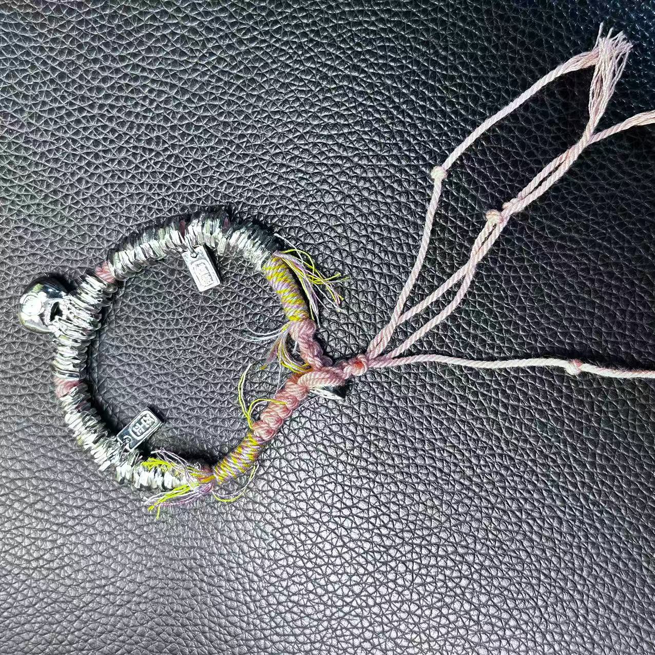 YZ067 粉绳胖福盘缠手链 银色精品手链 无礼盒