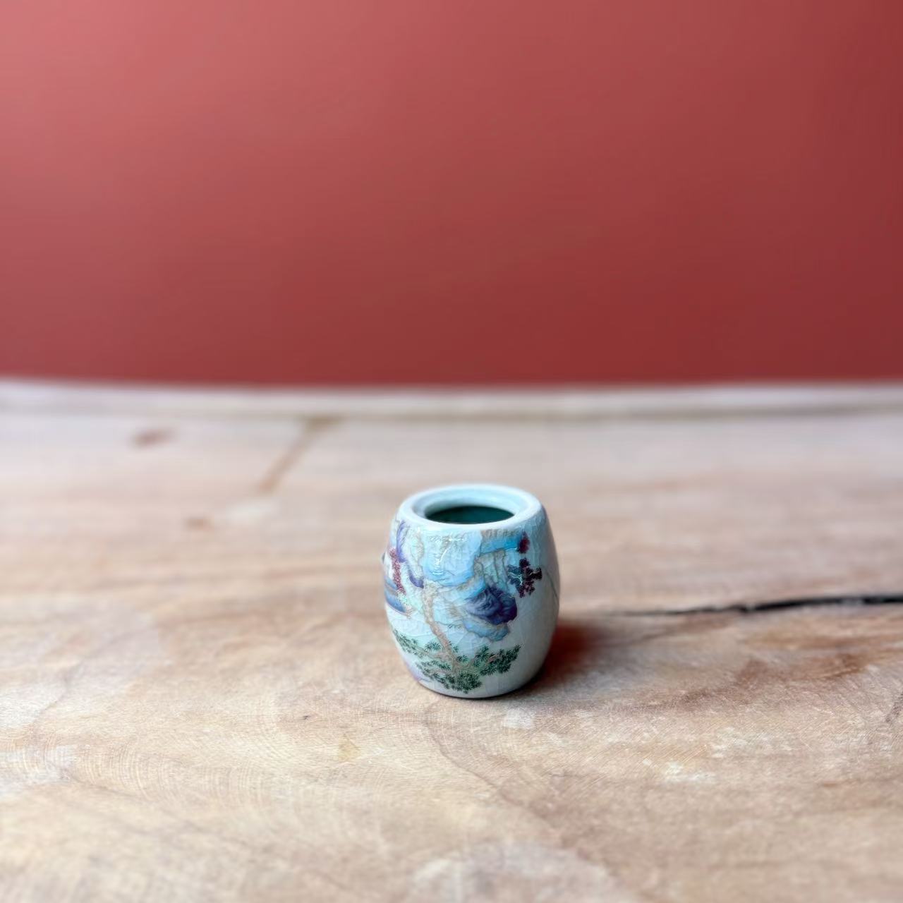 老陶泥盖置仿古陶瓷壶盖托茶道茶台摆件山水人家G0013