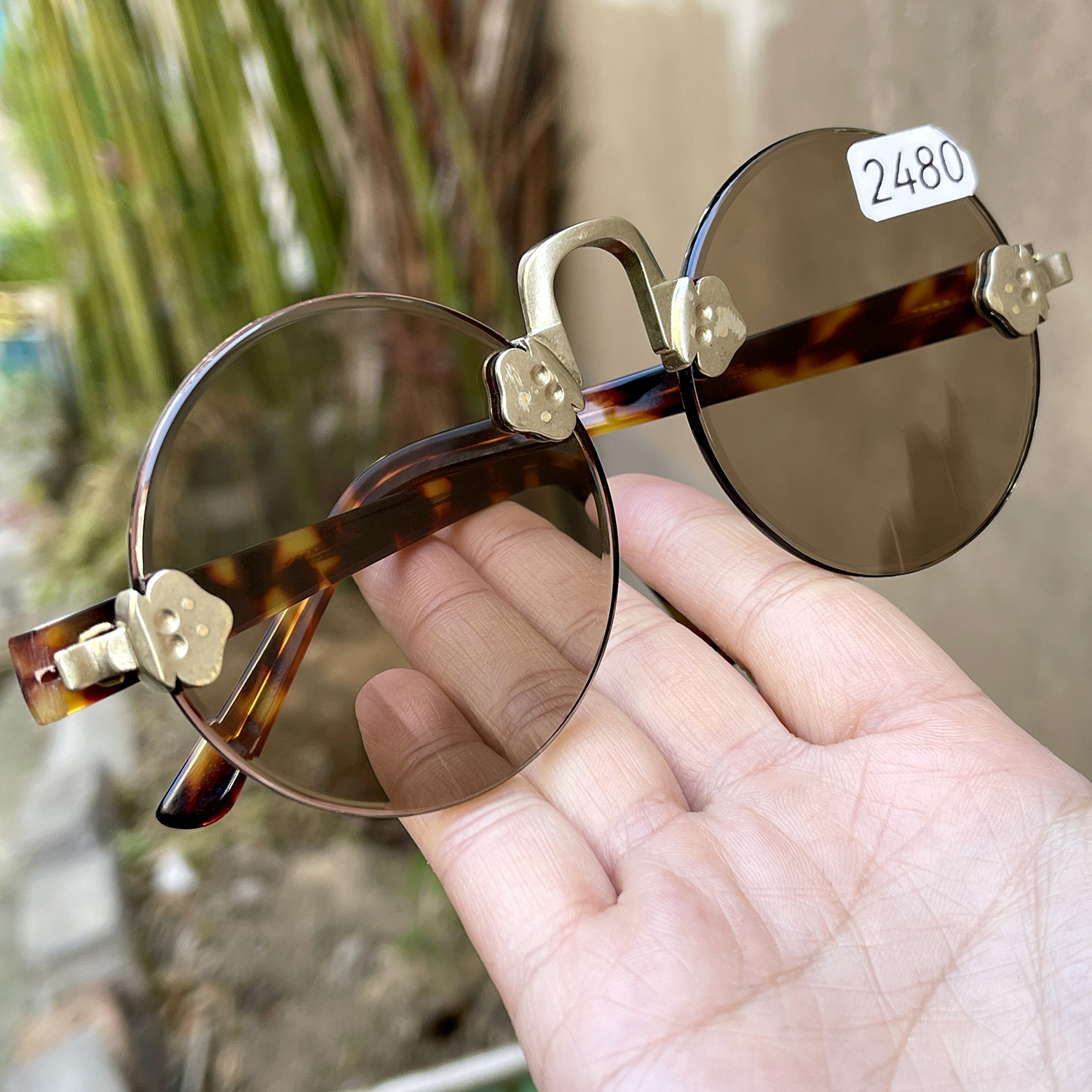 对称石纹 57直径三个厚 深冰糖色纯天然茶水晶石头眼镜 老梁子