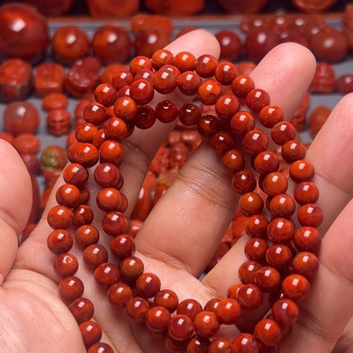 南红玛瑙未镶嵌配饰火焰纹圆珠长串6.5mm