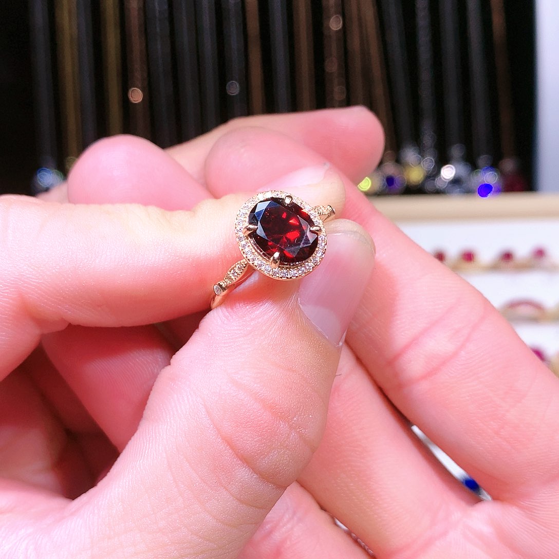石榴石戒指银S925镶嵌