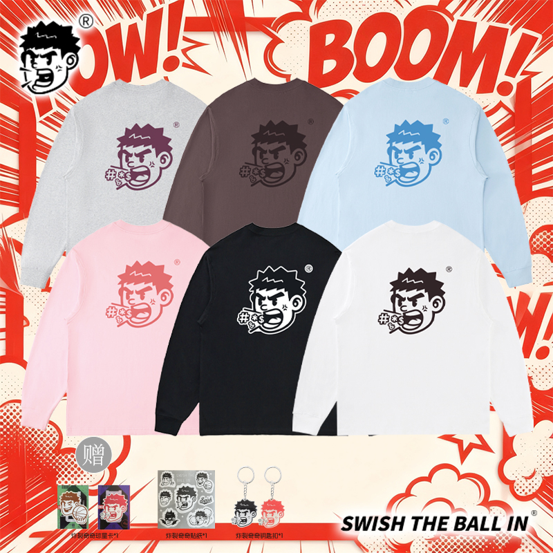 SWISH THE BALL IN 炸裂奇奇印花长袖纯棉圆领落肩宽松美式长袖T