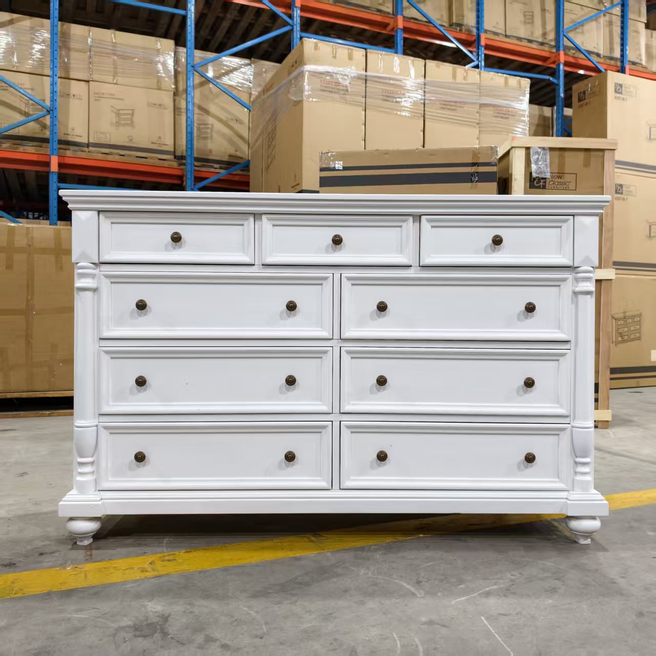 白色【长155×宽45×高100】九斗柜-美式奶油实木出口斗柜2301-B-4