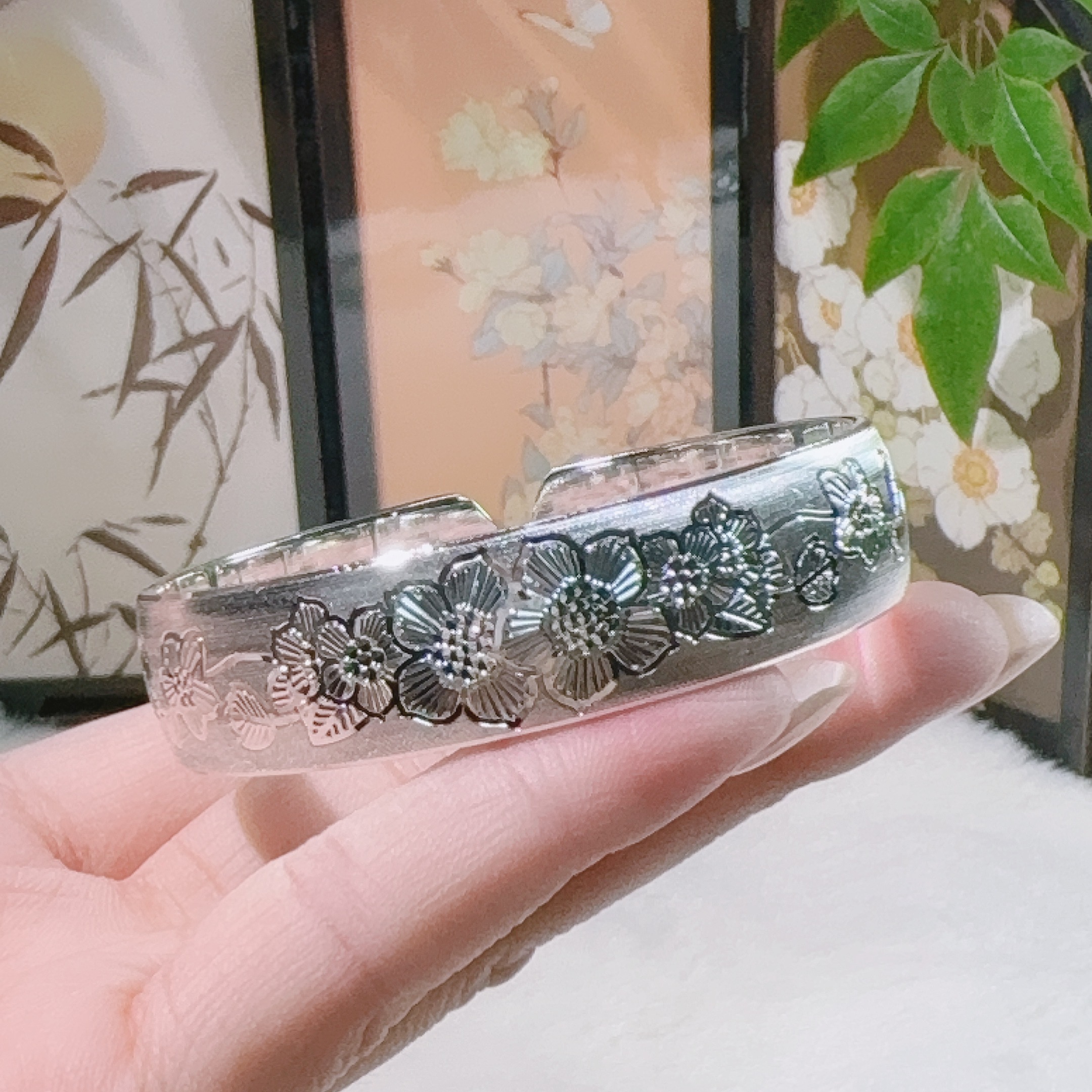 足银手镯 【银川银楼】72足银999.9樱花落雪拉丝亮面繁花森系少女心