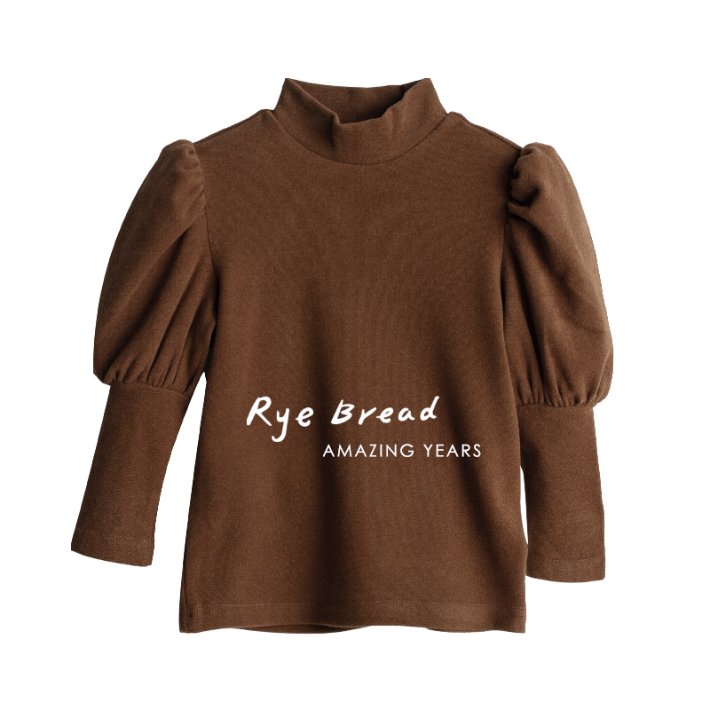 ryebread/黑面包童装 J韩系花苞袖女小童纯色小高领打底衫4牛牛