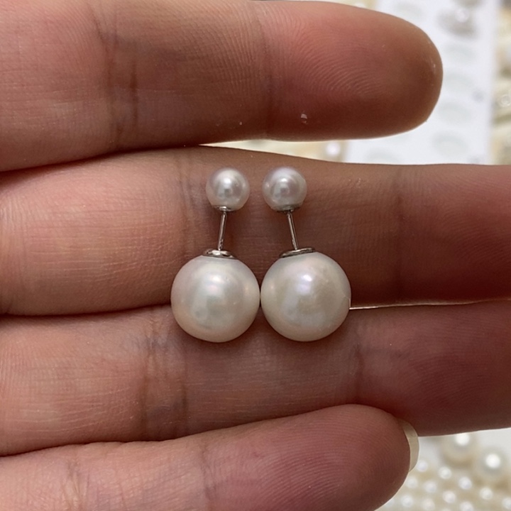 10.7-5.4m珍珠耳钉银S925镶嵌淡水珍珠